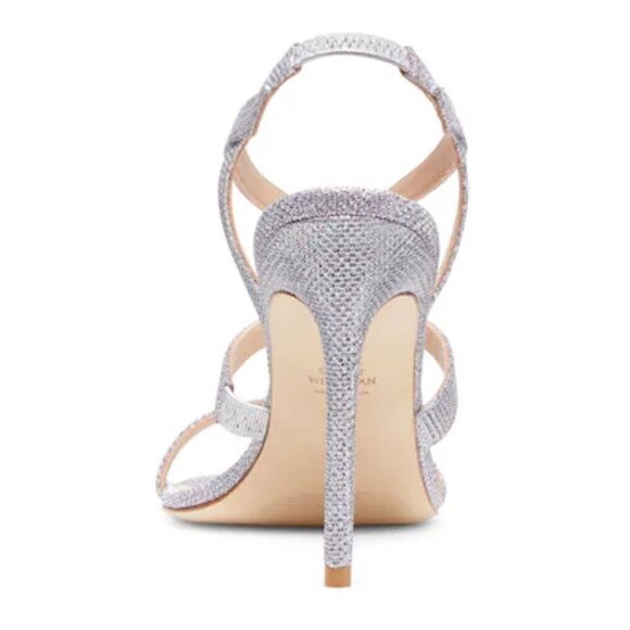 New Stuart Weitzman Soiree 100 Strappy Silver Sandal Heels 8 US Beyoncé Style - Picture 4 of 9